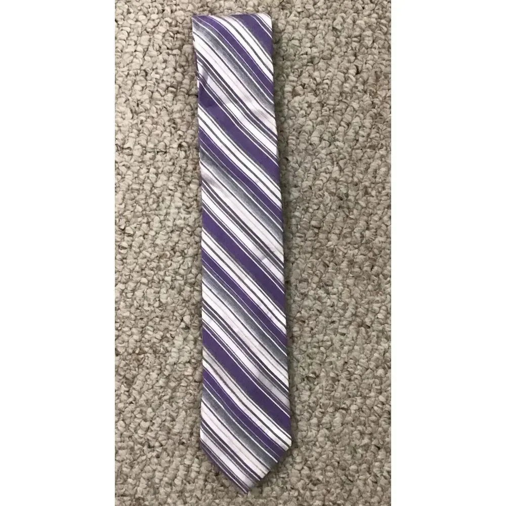 Calvin Klein Mens Silk Striped‎ White Purple Tie Classic Necktie 58x3